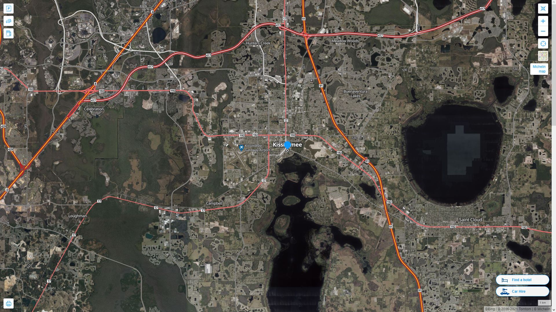 Kissimmee Florida Highway and Road Map with Satellite View